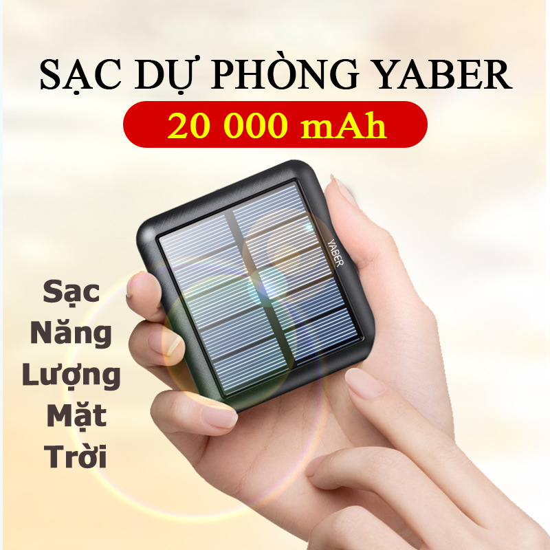 Sạc Dự Phòng Năng Lượng Mặt Trời YABER 20000mAh, Pin Sạc Dự Phòng Nhanh Mini Nhỏ Gọn [BẢO HÀNH 12 THÁNG]